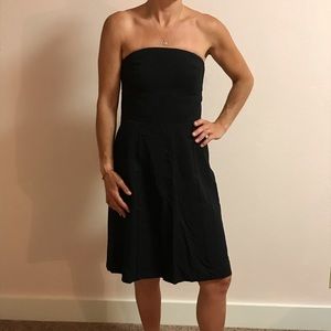 Strapless black cocktail dress
